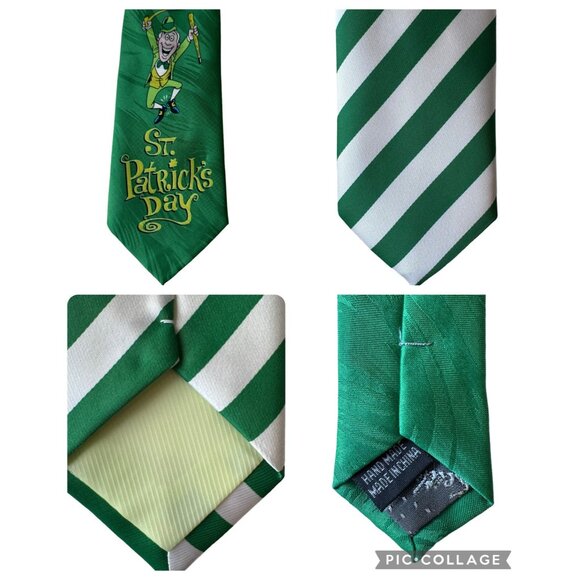 Keith Daniels Neck Tie Leprechaun St Pats Irish Milano Green Stripe Handmade - Picture 4 of 14
